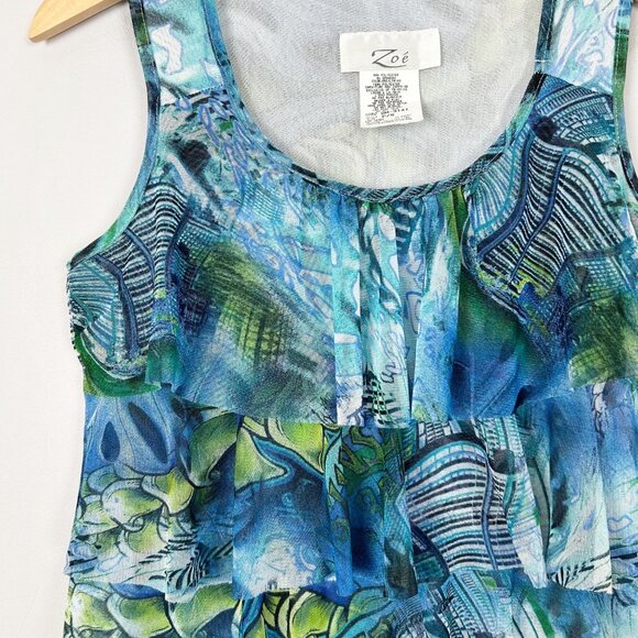 Y2K Zoe Mesh Tiered Ruffle Tank Top Graphic Print Size Small Women's - Picture 2 of 4